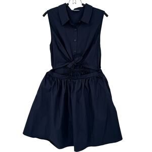 ModCloth Summer Shirt Dress Womens L Navy Sleeveless Mini Fit & Flare Cut Out